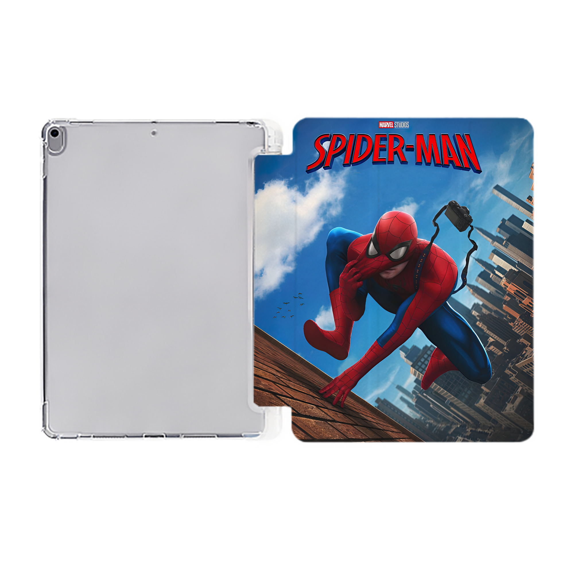 （画像用） Spider Man スパイダーマン IPad ケース ペン収納付き 三つ折りスタンド PUレザー×シリコン 対応機種9.5/10.5/10.9インチ